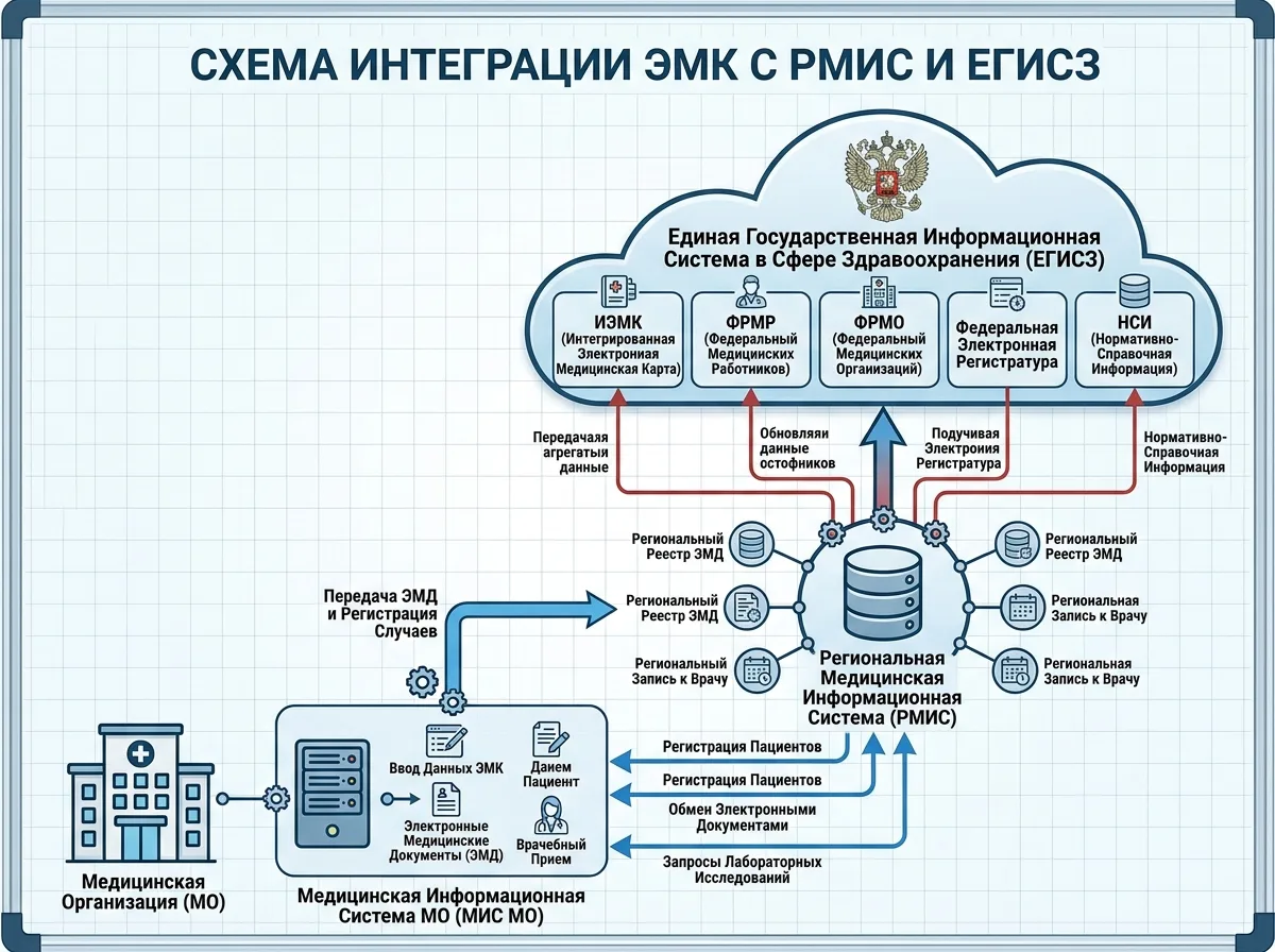 Схема интеграции электронной медицинской карты с ЕГИСЗ и региональными медицинскими информационными системами